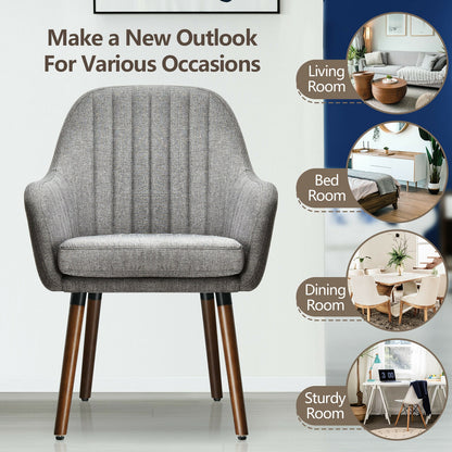 Set of 2 Linen Upholstered Armchairs with Natural Wood Legs and Padded Seat in Grey