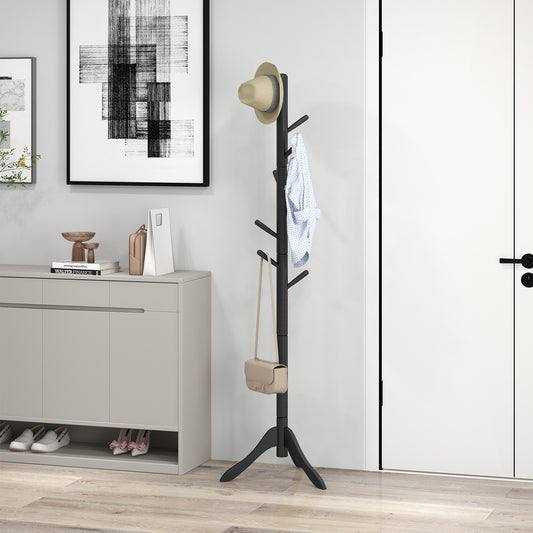 Adjustable Wooden Coat Rack Tree with 8 Hooks in Black