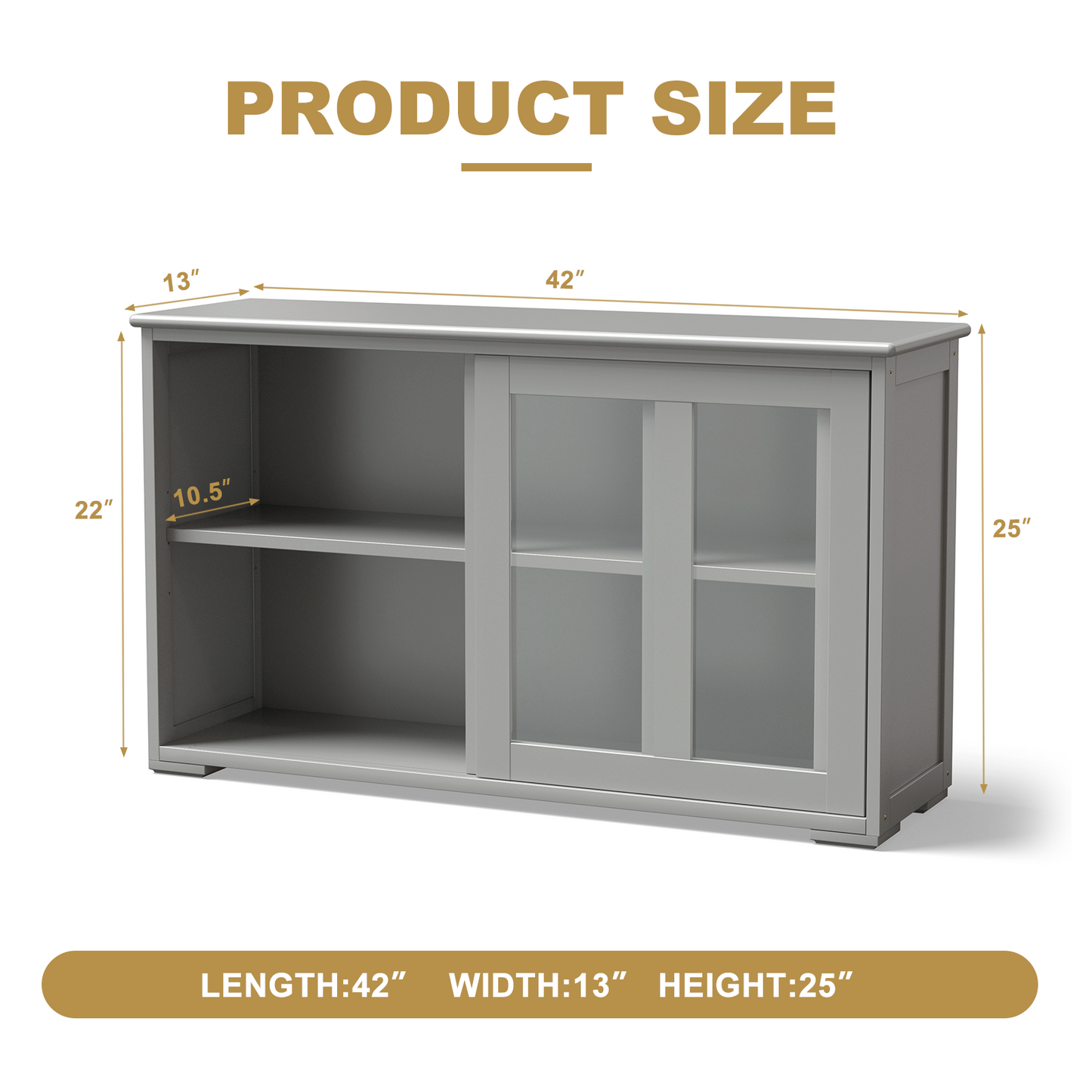 Modern Sliding Door Buffet Sideboard with Glass Cabinet Storage and Shelves - Grey