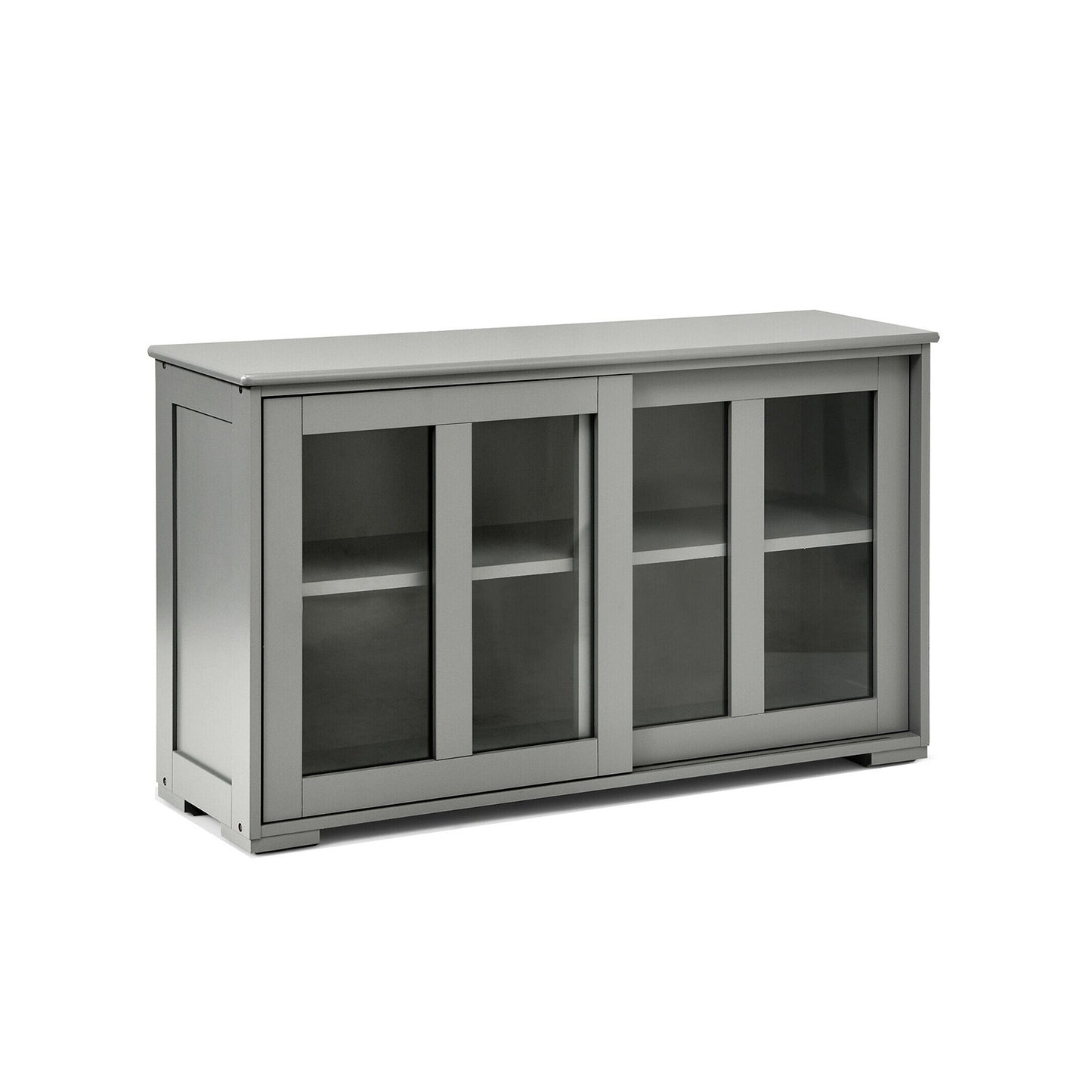 Modern Sliding Door Buffet Sideboard with Glass Cabinet Storage and Shelves - Grey