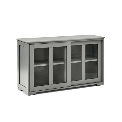 Modern Sliding Door Buffet Sideboard with Glass Cabinet Storage and Shelves - Grey