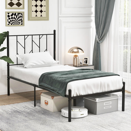 Stylish Branch Shaped Headboard Metal Platform Bed Frame with Sturdy Slat Support – Twin Size
