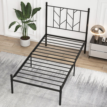Stylish Branch Shaped Headboard Metal Platform Bed Frame with Sturdy Slat Support – Twin Size