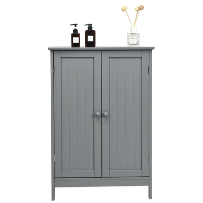 Modern Bathroom Floor Storage Cabinet with Double Doors & Adjustable Shelves