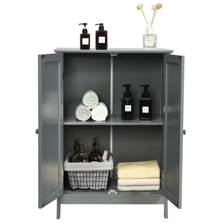 Modern Bathroom Floor Storage Cabinet with Double Doors & Adjustable Shelves