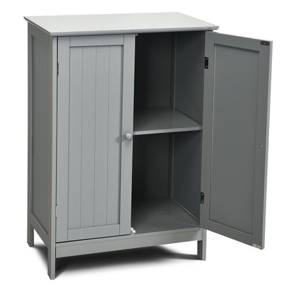 Modern Bathroom Floor Storage Cabinet with Double Doors & Adjustable Shelves