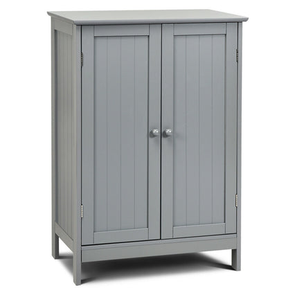 Modern Bathroom Floor Storage Cabinet with Double Doors & Adjustable Shelves