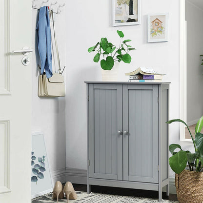 Modern Bathroom Floor Storage Cabinet with Double Doors & Adjustable Shelves