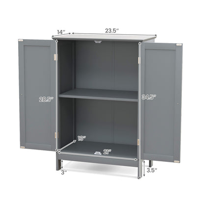 Modern Bathroom Floor Storage Cabinet with Double Doors & Adjustable Shelves