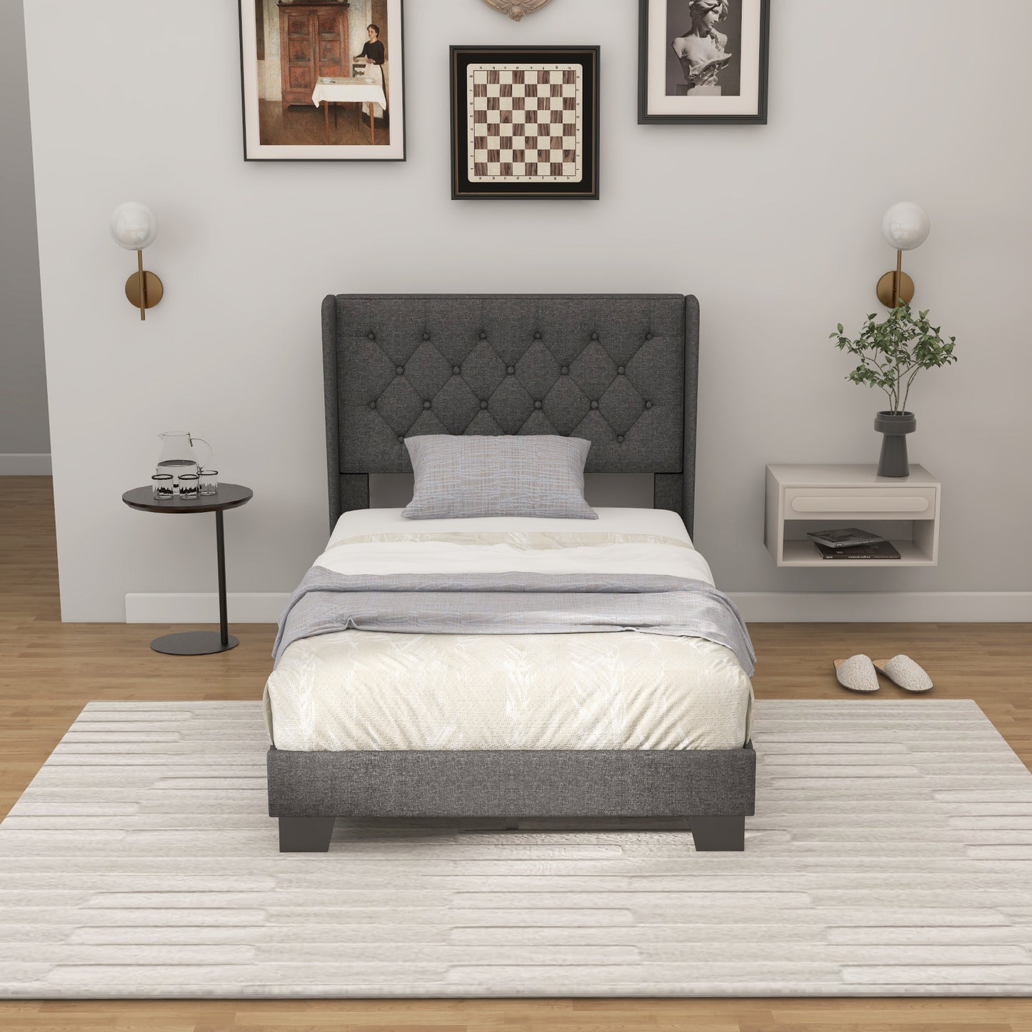 Upholstered Platform Bed with Button Tufted Headboard – Available in Twin, Full, and Queen Sizes