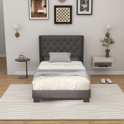 Upholstered Platform Bed with Button Tufted Headboard – Available in Twin, Full, and Queen Sizes
