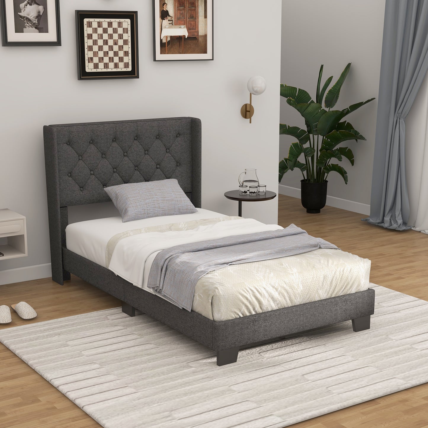 Upholstered Platform Bed with Button Tufted Headboard – Available in Twin, Full, and Queen Sizes