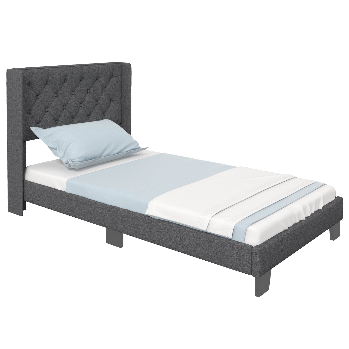 Upholstered Platform Bed with Button Tufted Headboard – Available in Twin, Full, and Queen Sizes
