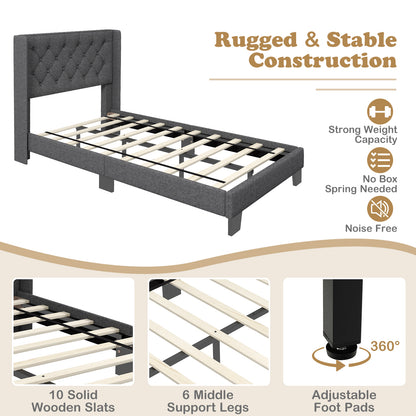Upholstered Platform Bed with Button Tufted Headboard – Available in Twin, Full, and Queen Sizes