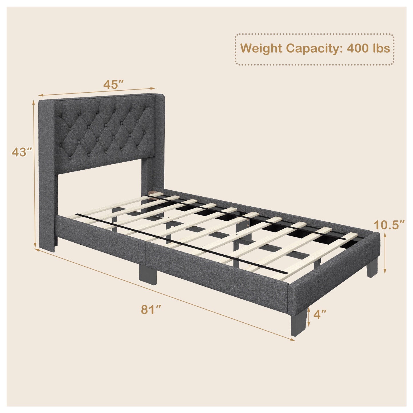 Upholstered Platform Bed with Button Tufted Headboard – Available in Twin, Full, and Queen Sizes