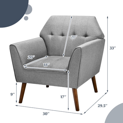 Elegant Tufted Accent Chair with Solid Wood Frame in Grey