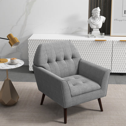 Elegant Tufted Accent Chair with Solid Wood Frame in Grey