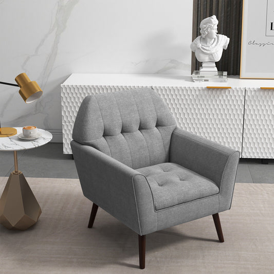 Elegant Tufted Accent Chair with Solid Wood Frame in Grey