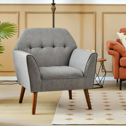 Elegant Tufted Accent Chair with Solid Wood Frame in Grey