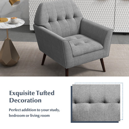 Elegant Tufted Accent Chair with Solid Wood Frame in Grey