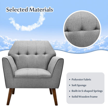 Elegant Tufted Accent Chair with Solid Wood Frame in Grey
