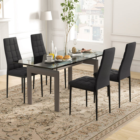 Set of 4 Upholstered Fabric Dining Chairs with High Back and Cushioned Seat for Comfort