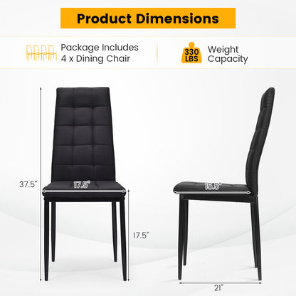 Set of 4 Upholstered Fabric Dining Chairs with High Back and Cushioned Seat for Comfort