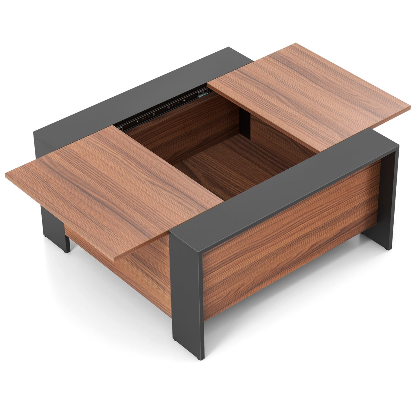 Modern Square Coffee Table with Sliding Top and Hidden Storage Compartment in Walnut