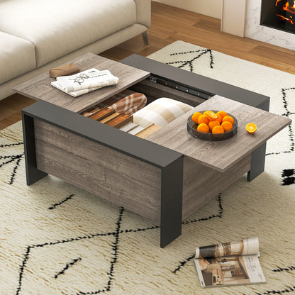 Modern Square Coffee Table with Sliding Top and Hidden Storage Compartment in Grey