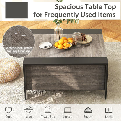 Modern Square Coffee Table with Sliding Top and Hidden Storage Compartment in Grey