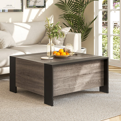 Modern Square Coffee Table with Sliding Top and Hidden Storage Compartment in Grey