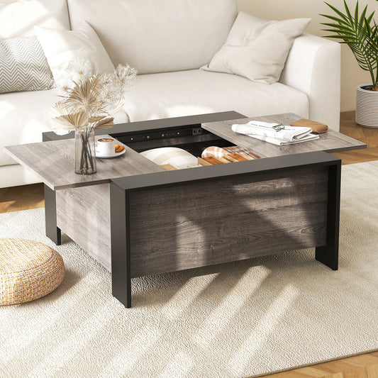 Modern Square Coffee Table with Sliding Top and Hidden Storage Compartment in Grey