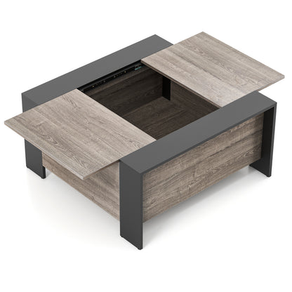 Modern Square Coffee Table with Sliding Top and Hidden Storage Compartment in Grey