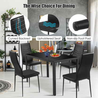 Modern 5-Piece Kitchen Dining Set with Tempered Glass Table and 4 Padded Chairs