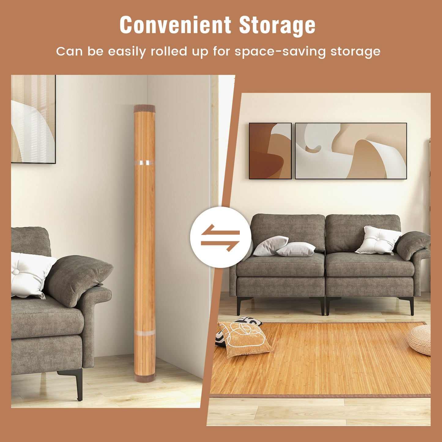 5 x 8 Feet Natural Bamboo Floor Mat with Non-Slip Backing – Perfect for Bedroom, Entryway & Living Room