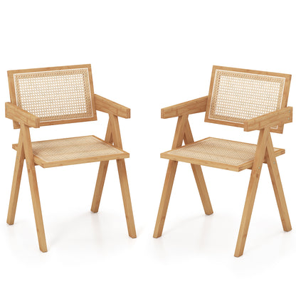 Set of 2 Mid Century Rattan Accent Chairs with Bamboo Frame