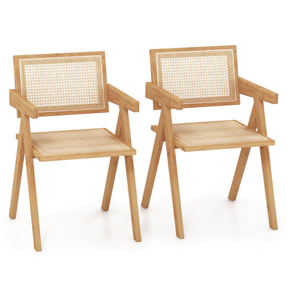 Set of 2 Mid Century Rattan Accent Chairs with Bamboo Frame