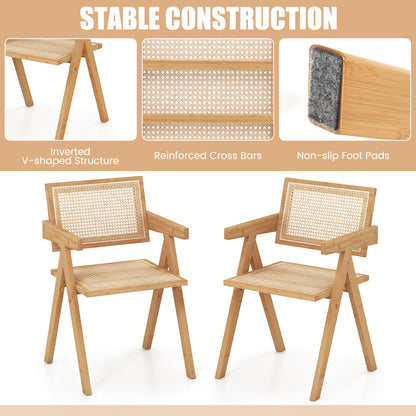Set of 2 Mid Century Rattan Accent Chairs with Bamboo Frame