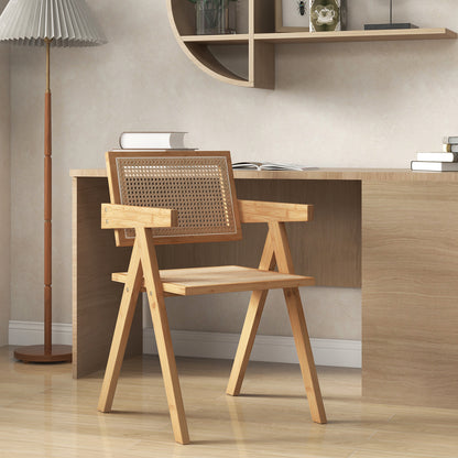 Set of 2 Mid Century Rattan Accent Chairs with Bamboo Frame