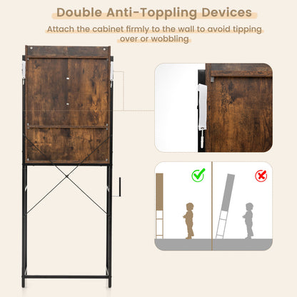 4 Tier Bathroom Storage Cabinet with Adjustable Shelves and Sliding Barn Door