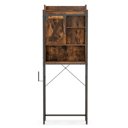 4 Tier Bathroom Storage Cabinet with Adjustable Shelves and Sliding Barn Door