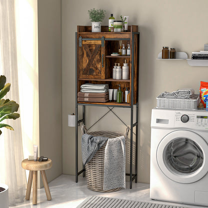 4 Tier Bathroom Storage Cabinet with Adjustable Shelves and Sliding Barn Door