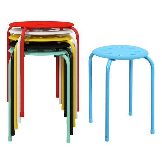 Set of 6 Stackable Plastic Stools for Dining, Office, Kitchen and More - Multicolor