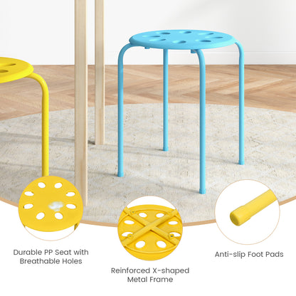 Set of 6 Stackable Plastic Stools for Dining, Office, Kitchen and More - Multicolor