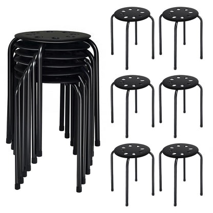 Set of 6 Stackable Plastic Stools for Dining, Office, Kitchen and More - Black