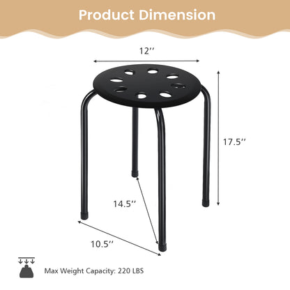 Set of 6 Stackable Plastic Stools for Dining, Office, Kitchen and More - Black