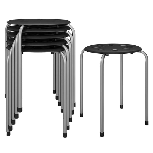 Set of 6 Stackable Plastic Stools for Dining, Office, Kitchen and More - Grey