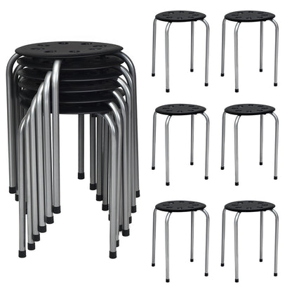 Set of 6 Stackable Plastic Stools for Dining, Office, Kitchen and More - Grey