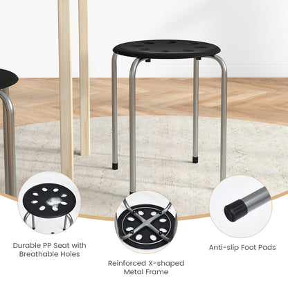 Set of 6 Stackable Plastic Stools for Dining, Office, Kitchen and More - Grey
