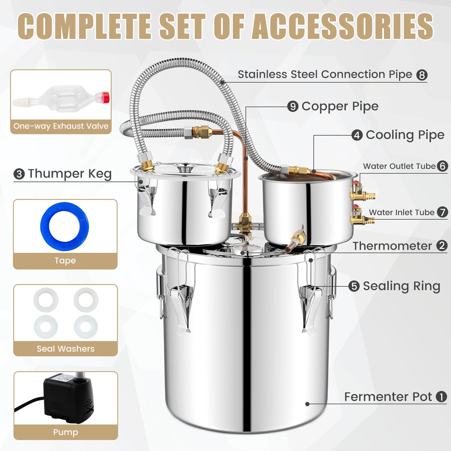 5/10 Gallon Water Alcohol Distiller Kit – DIY Whisky, Brandy & More (22/38L)